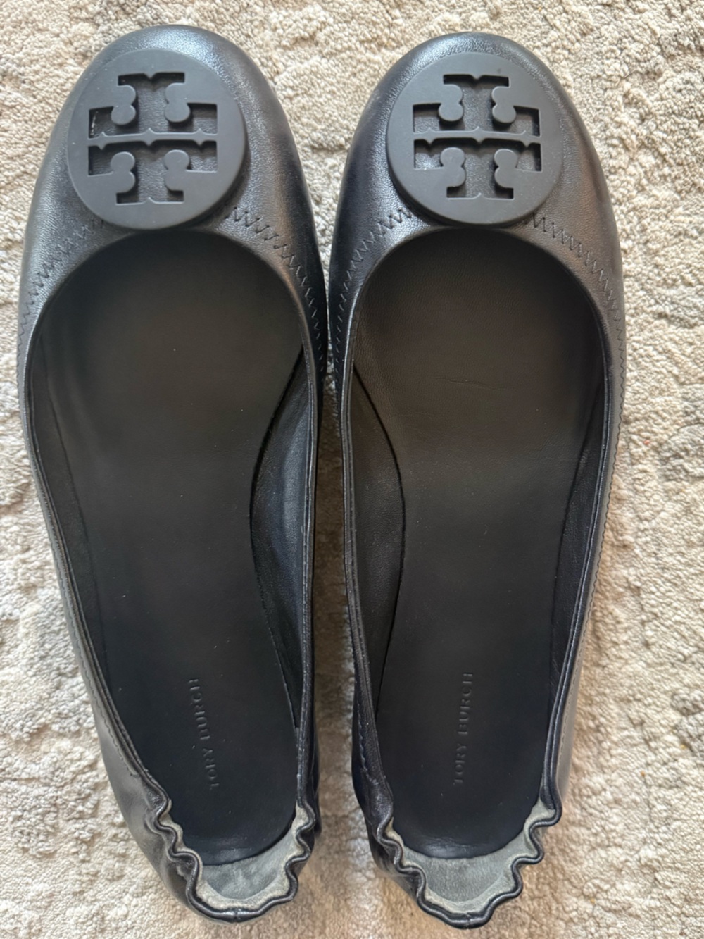 Tory Burch Black Leather Logo Ballet Flats